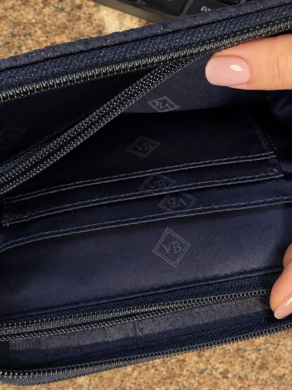 Vera Bradley Navy Quilted Organizer Wallet Clutch Phone Wristlet